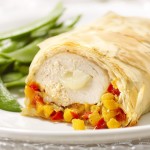 Phyllo Chicken with Brie and Veggie Confetti