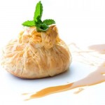 Apple-Stuffed Phyllo Bundles, Creamy Brown Sugar Sauce