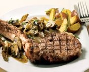 Prime rib steaks with panfried wild mushrooms