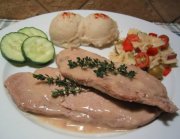 Côtelettes de porc crème de champignons et vin