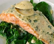 Salmon Steaks with Spinach & Garlic Sauce