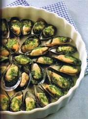 Moules au four, beurre à l'ail