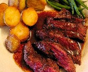 Onglet de boeuf sauce au vin légèrement fumé