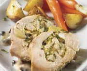 Smoked cheese and mushroom-stuffed turkey breast