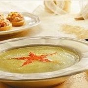 Zucchini Soup with Red Pepper and Maple Syrup Coulis