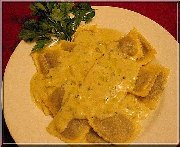 Mushrooms filled ravioli with Gorgonzola and truffle oil sauce