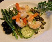 Salade crevettes et asperges, vinaigrette aux capres