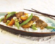 Beef Stir-fry with Miso, Clementines and Sugar Snap Peas