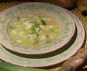 Leek and Potato Soup with Ginger Infusion and Oka Cheese