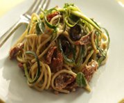 Spaghettis aux courgettes, aux tomates séchées et au yogourt