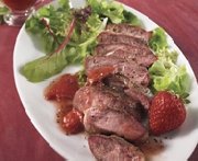 Barbecued duck breasts with strawberry sauce